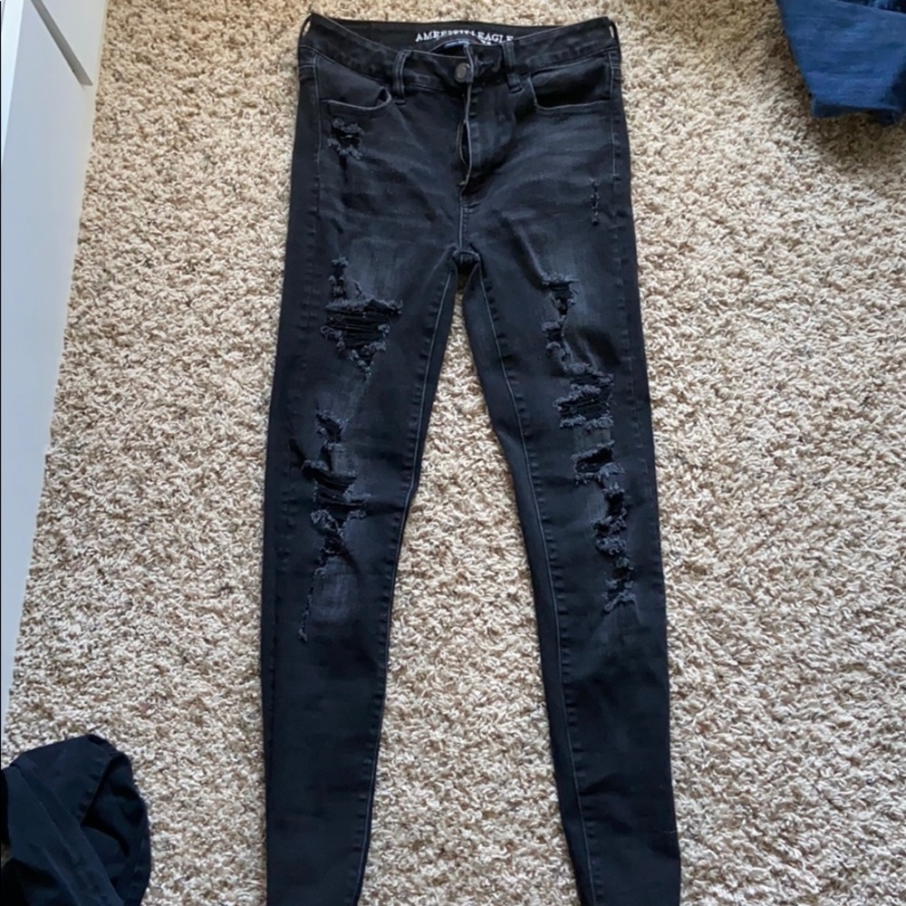 Black Ripped American Eagle Jeggings